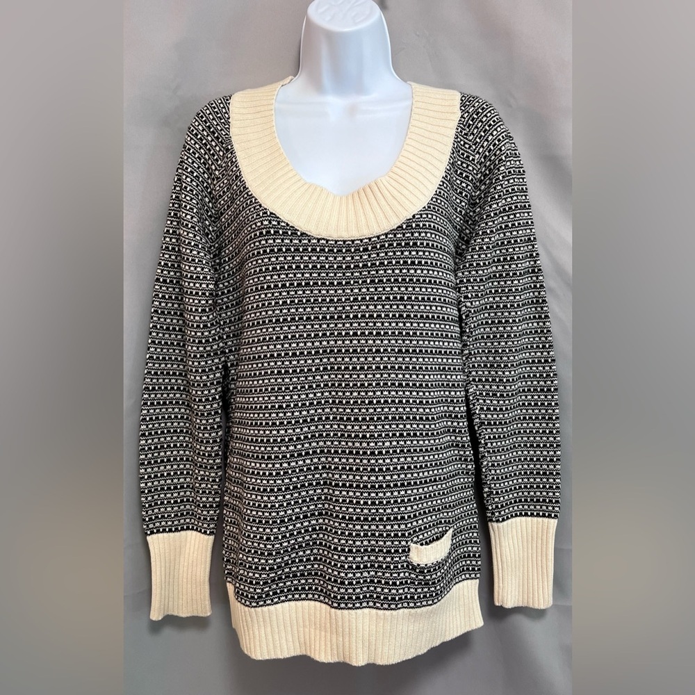 Old Navy Sweater Women’s Black Beige Striped Knit Pullover Long Sleeve Sz XL NWT